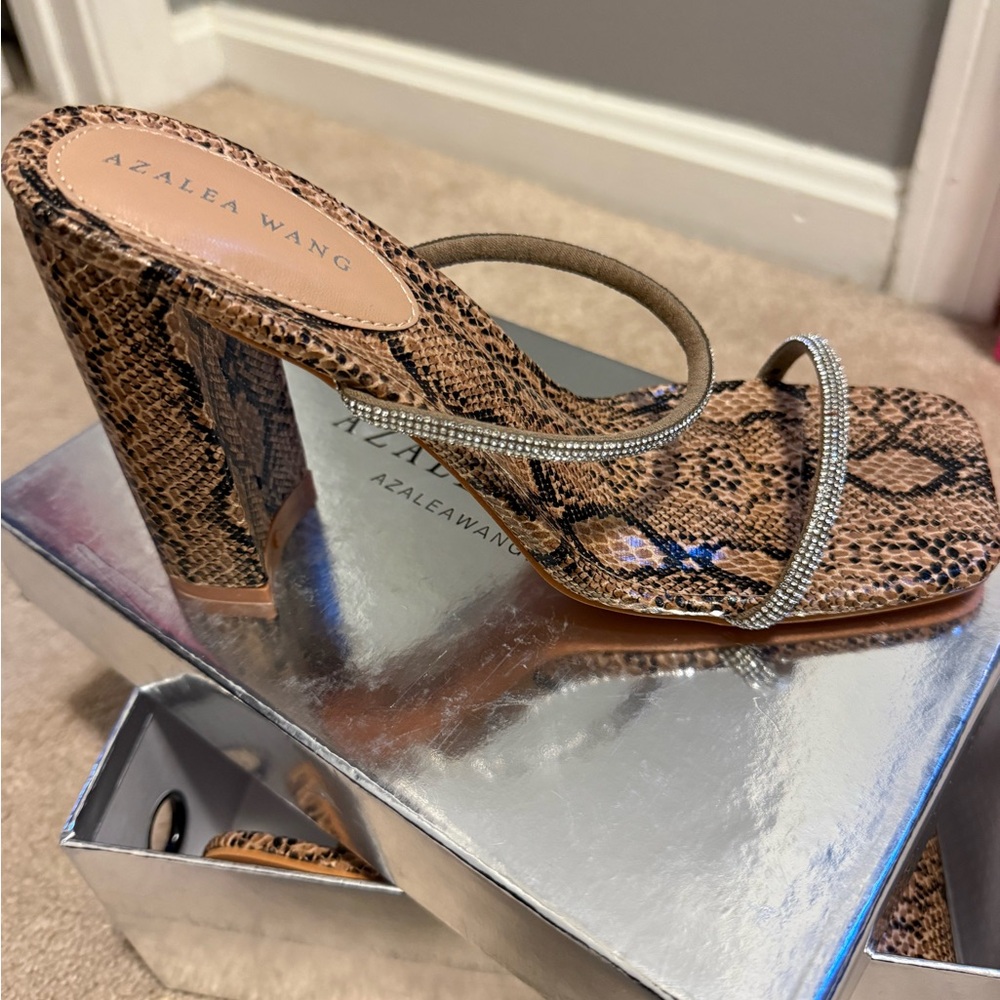 AKIRA Azalea Wang Snake Print Heels with Silver Accents